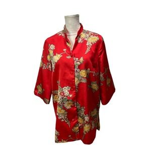 Vintage Malihini Hawaii Vintage Floral‎ Floral Red Gold  Shirt Women's  Size 16
